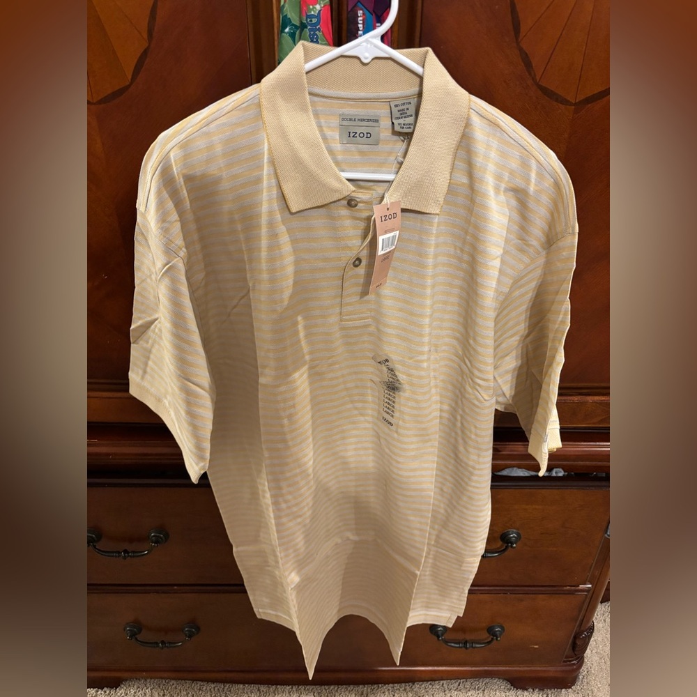 Izod Men’s Yellow & White Striped Polo